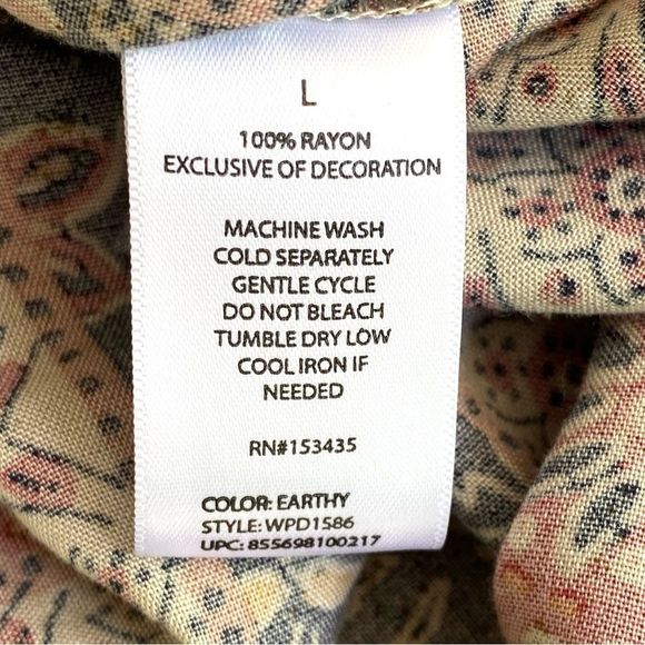 BeachLunchLounge Boho Floral Shift Tassel Tie Mixed Pattern Dress Size L - Picture 6 of 7